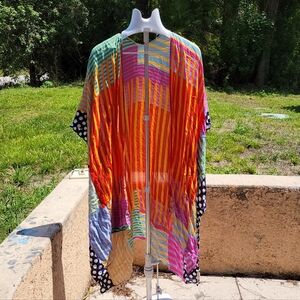 Colorful Striped Open-Front Kimono - Multicolor